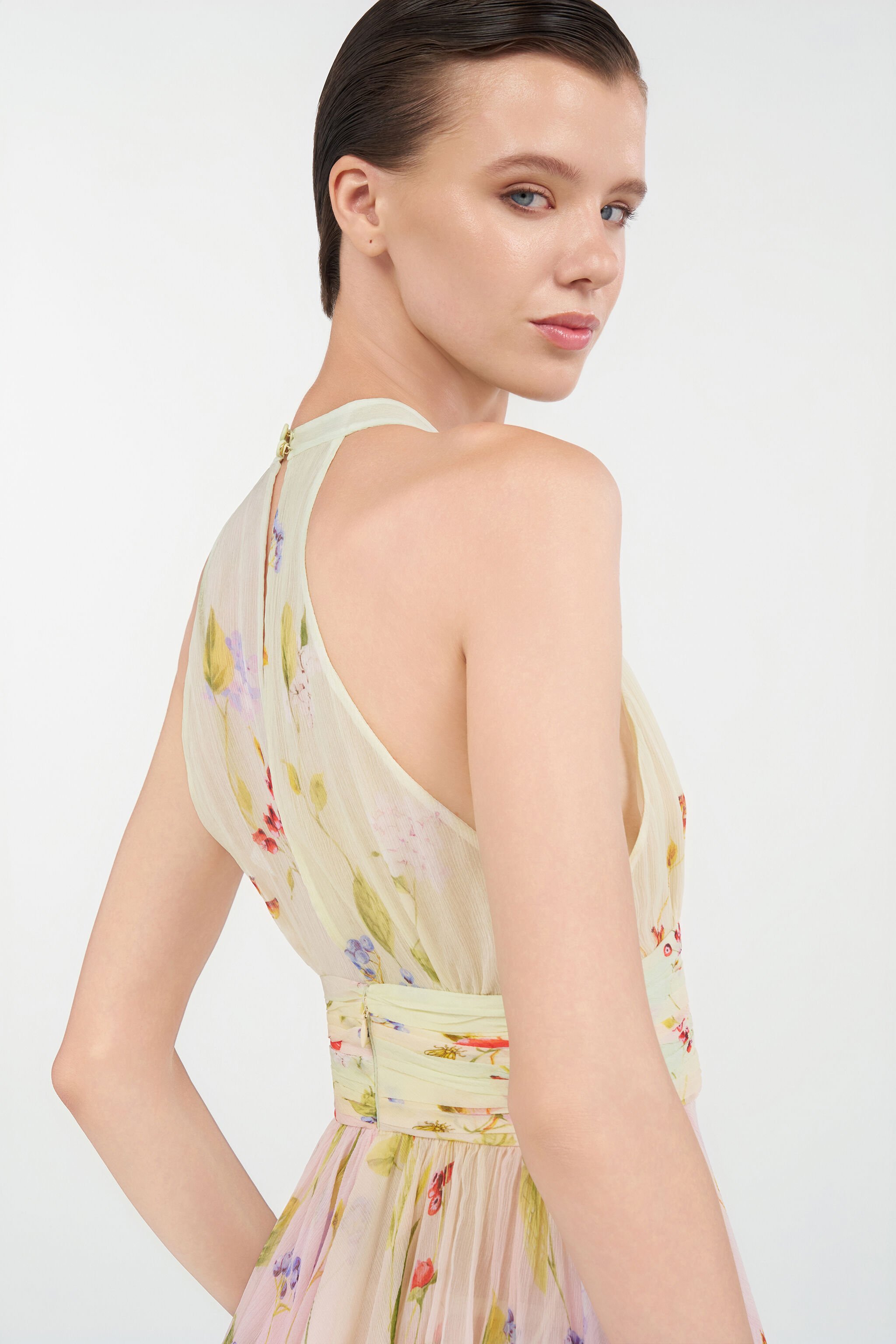 RC Mini Abito in Chiffon con Stampa Miami Flowers GREEN/FUCHSIA WQT176-CKR32