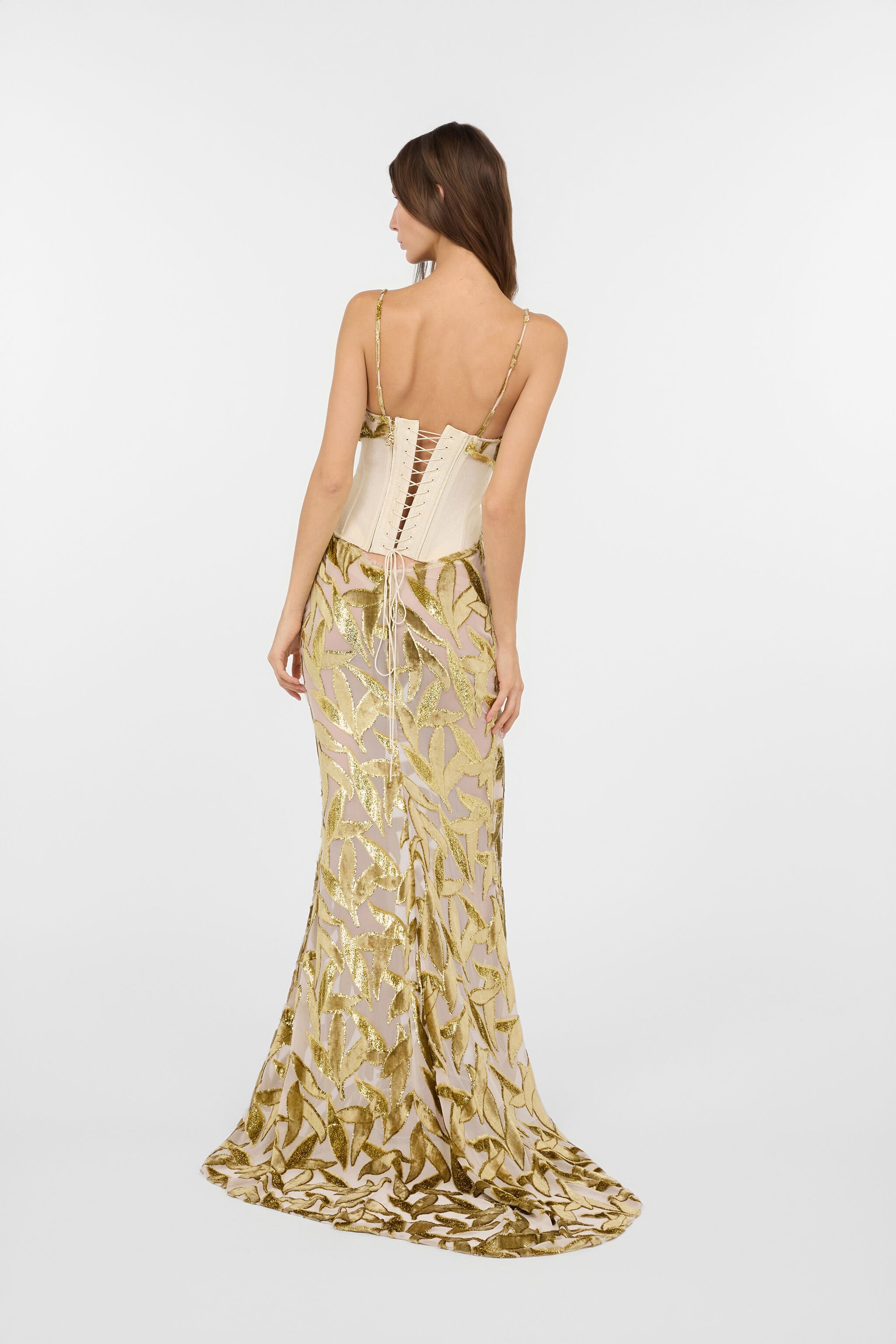 RC Abito Extralungo See-Through Avorio Con Motivo Foliage IVORY WWT130-FC007