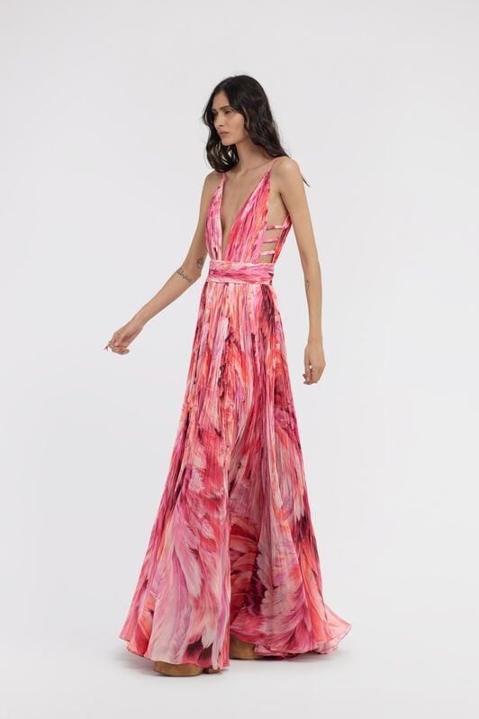 RC Long dress Plumage print RC Long dress Plumage print Fucsia SWT115-CTL71