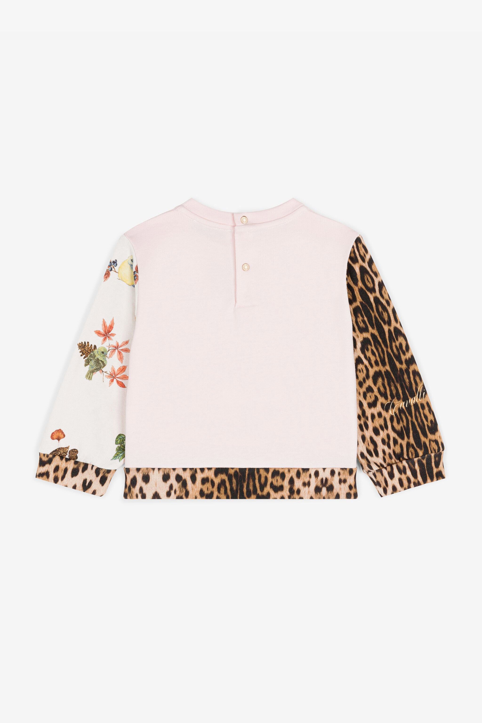 JU Bird And Leopard-Print Cotton Sweatshirt Pink RJT90J-5OH90