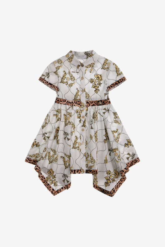JU Dress With Arabesque Print And Jaguar Skin Inserts Milky white SJT114-4FI69