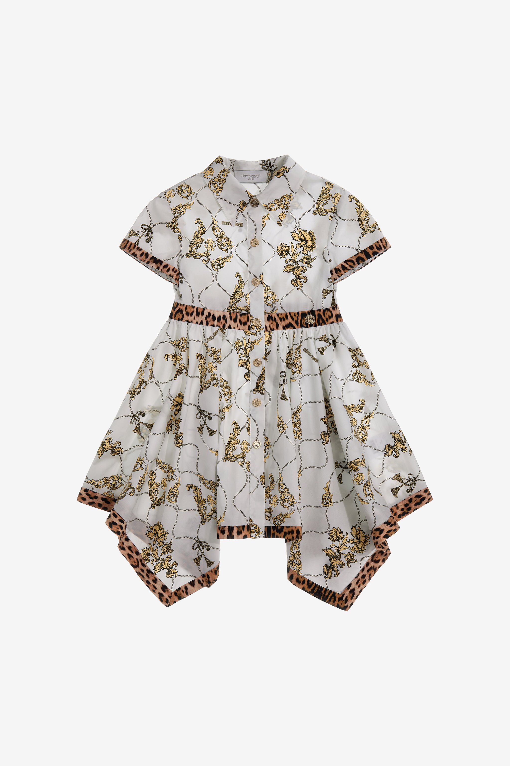 JU Dress With Arabesque Print And Jaguar Skin Inserts Milky white SJT114-4FI69