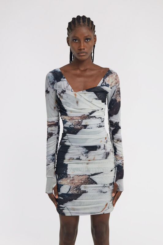 RC Marble Print Dress Noir/Blanc TWT137-6HN18