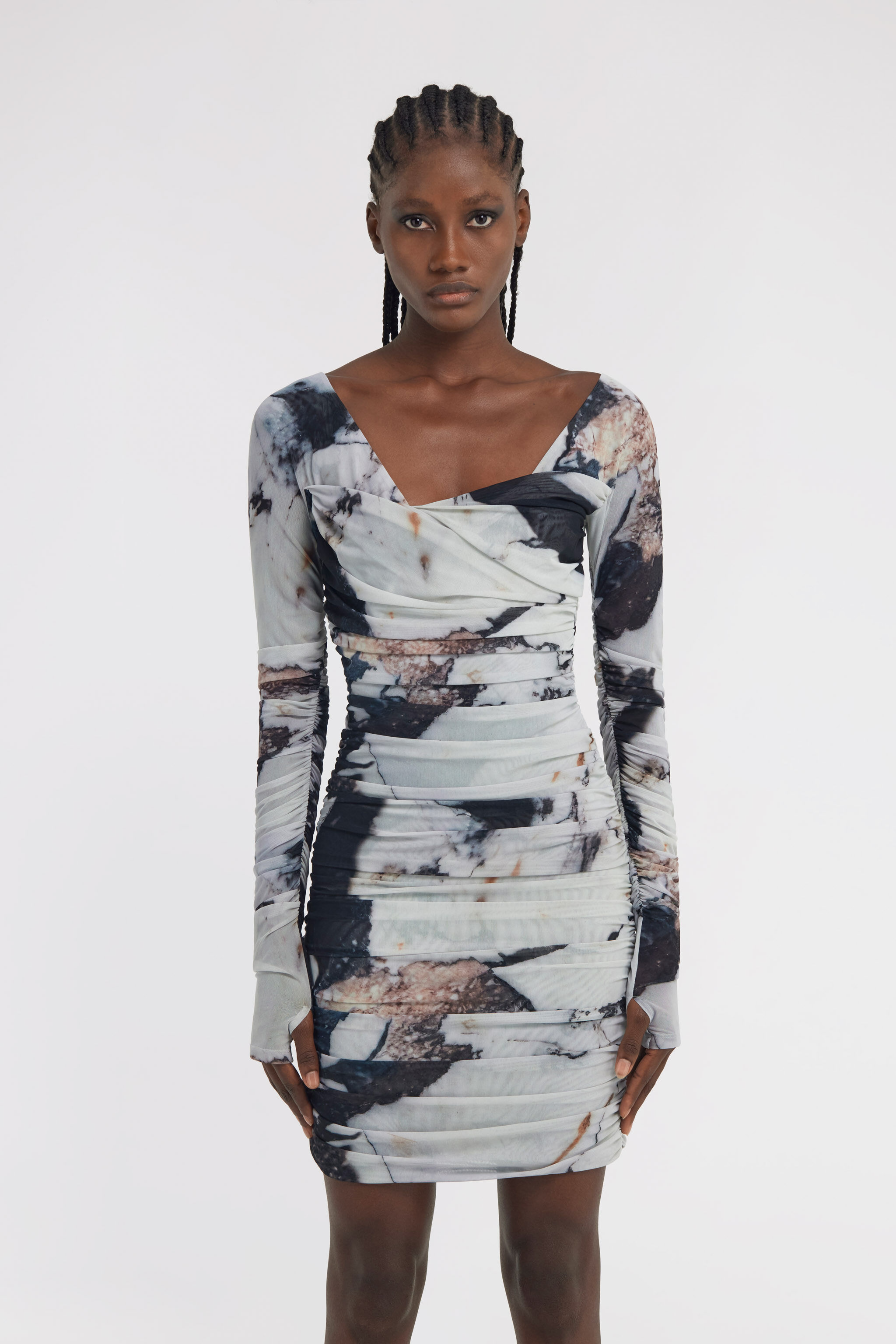 RC Marble Print Dress Noir/Blanc TWT137-6HN18