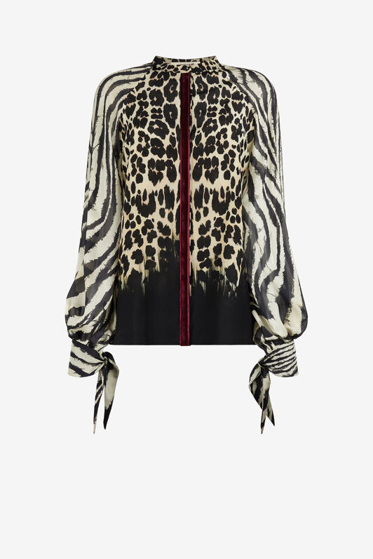 RC Top de seda con estampado Queen of Sicily RC Top de seda con estampado Queen of Sicily AVORIO/NERO OKT700-SQC81