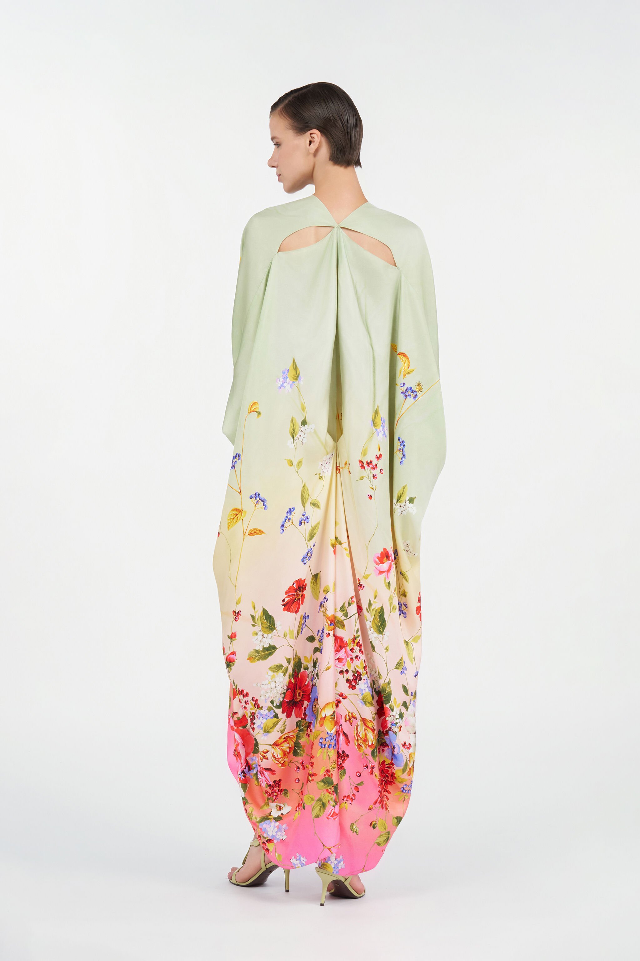 RC Kaftano in Seta con Stampa Miami Flowers GREEN/FUCHSIA WQT182-OZR32