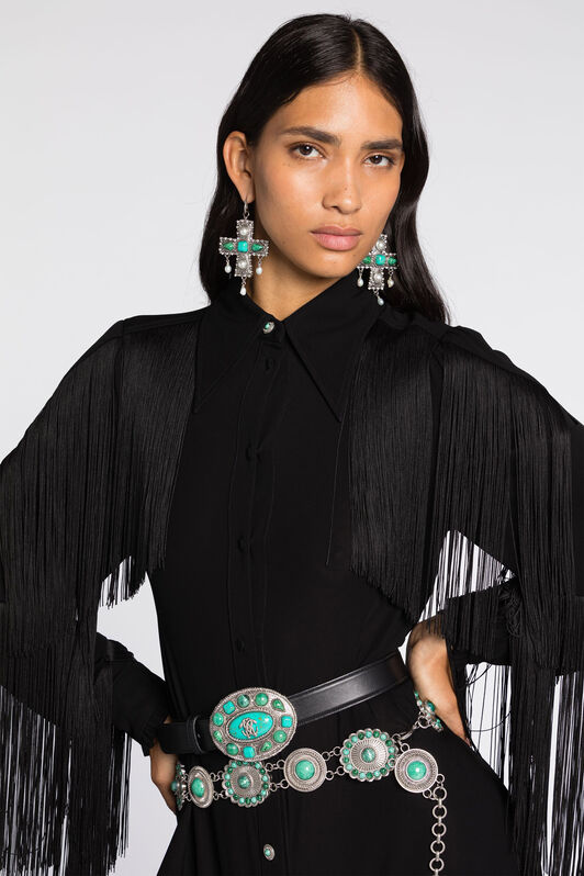 RC Fringed Maxi Dress Black RKT120-JJ051
