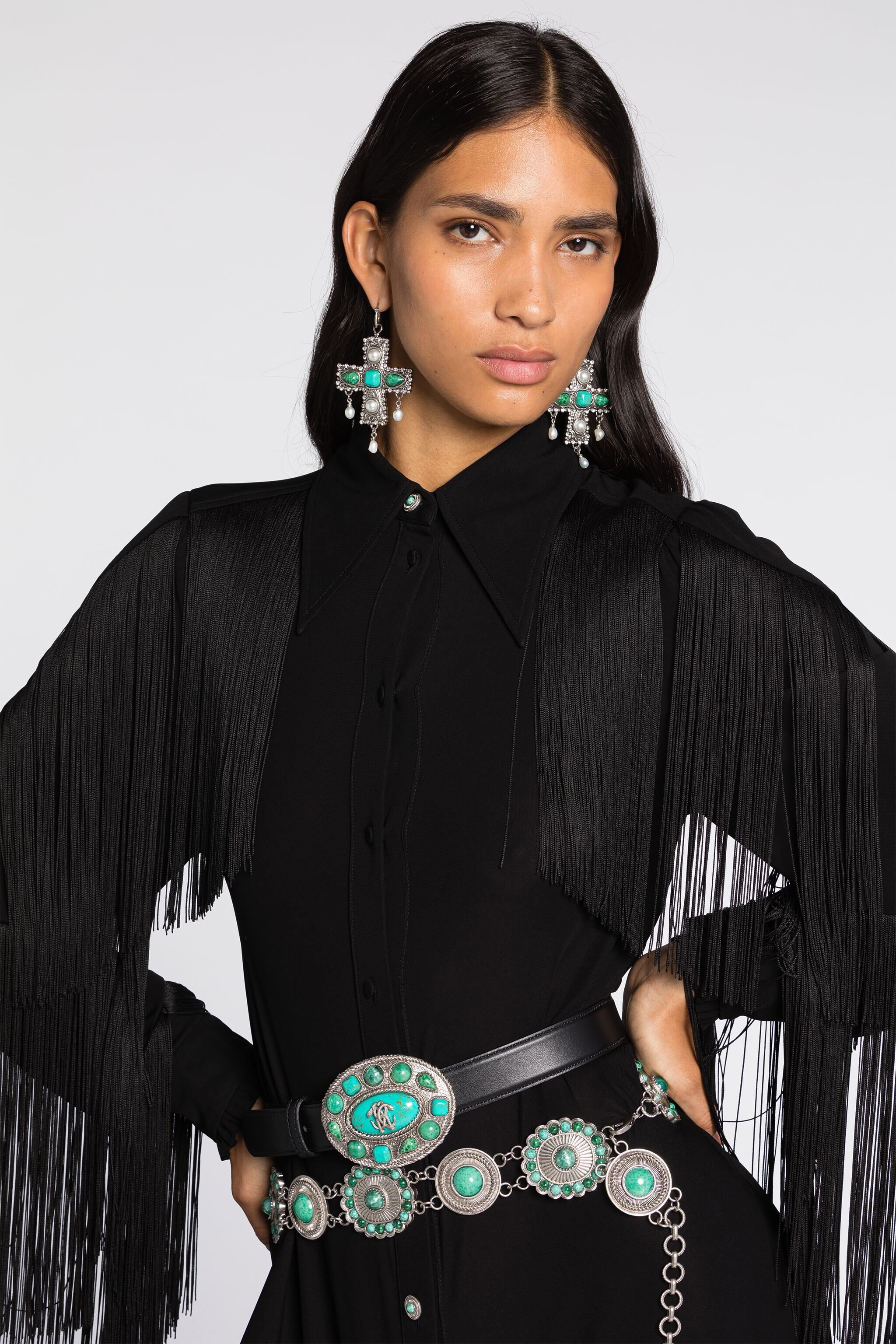 RC Fringed Maxi Dress Black RKT120-JJ051