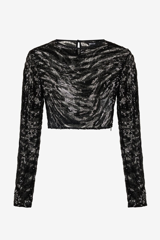 JC Top Corto Con Motivo Zebra De Pedrería Negro UFT134-UF188