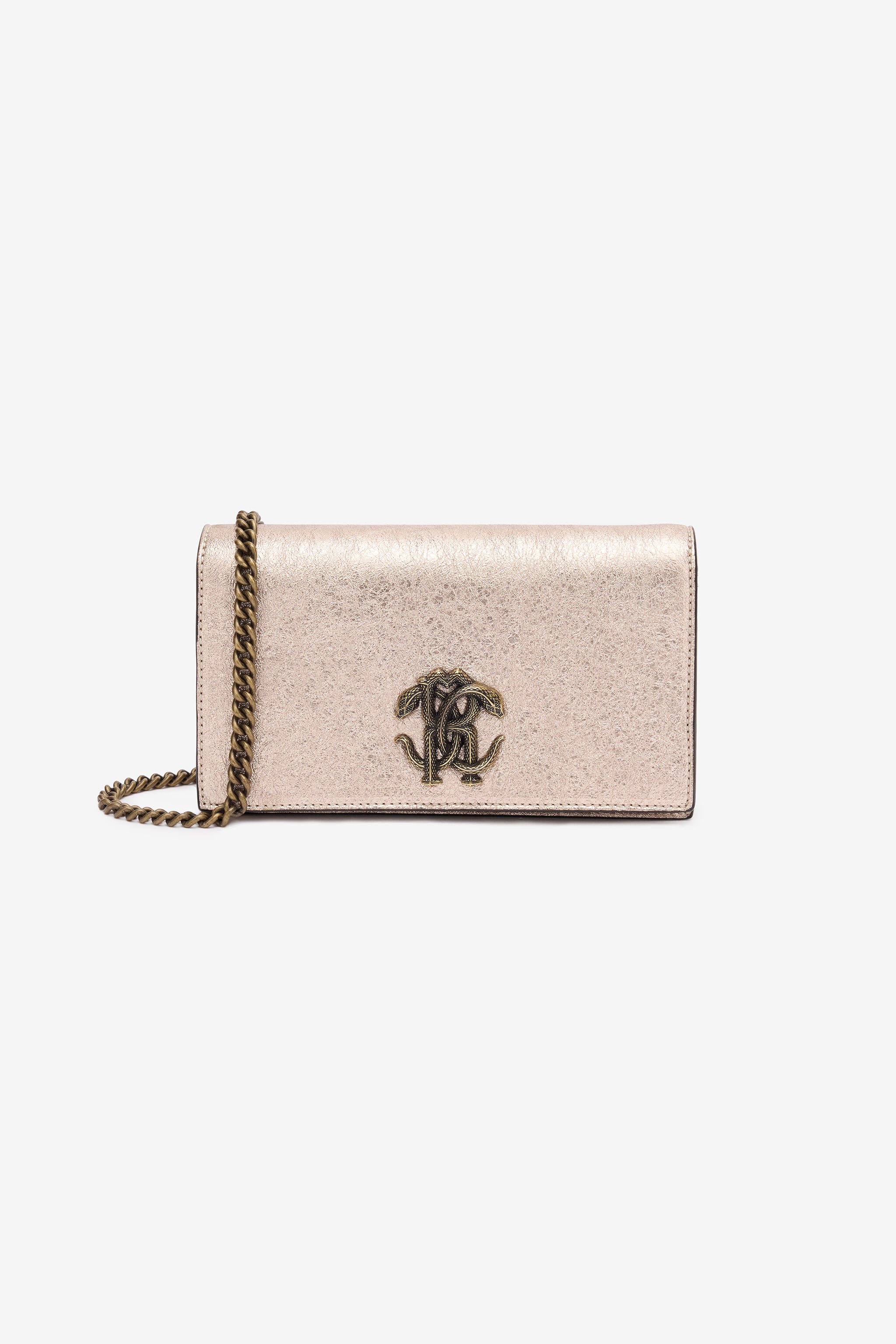 RC Crackle-Effect Leather Bag With Mirror Snake Monogram ROSE GOLD POB00C-PZO07