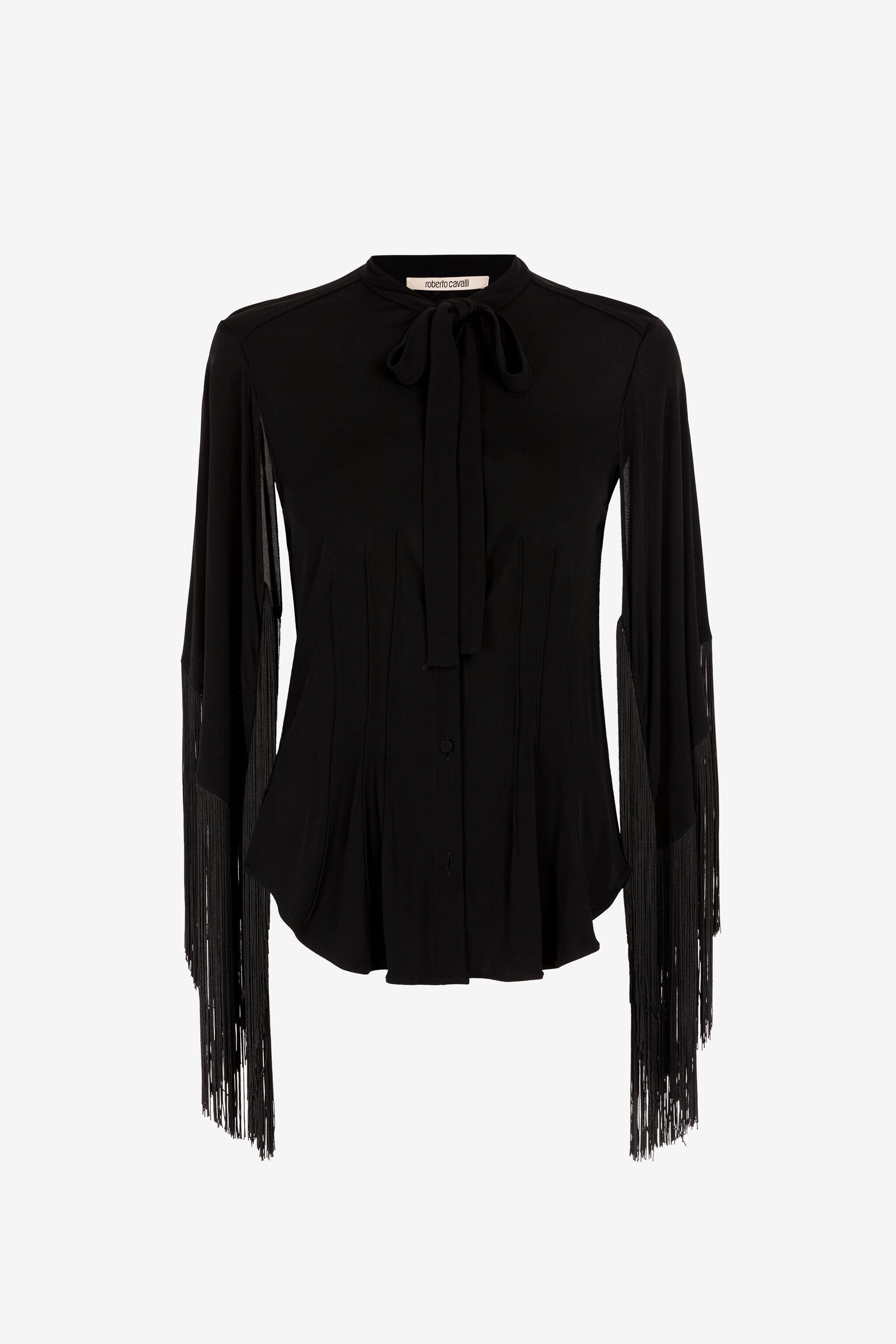 RC Fringe cuffs tie-collar shirt Black RKT701-JJ051