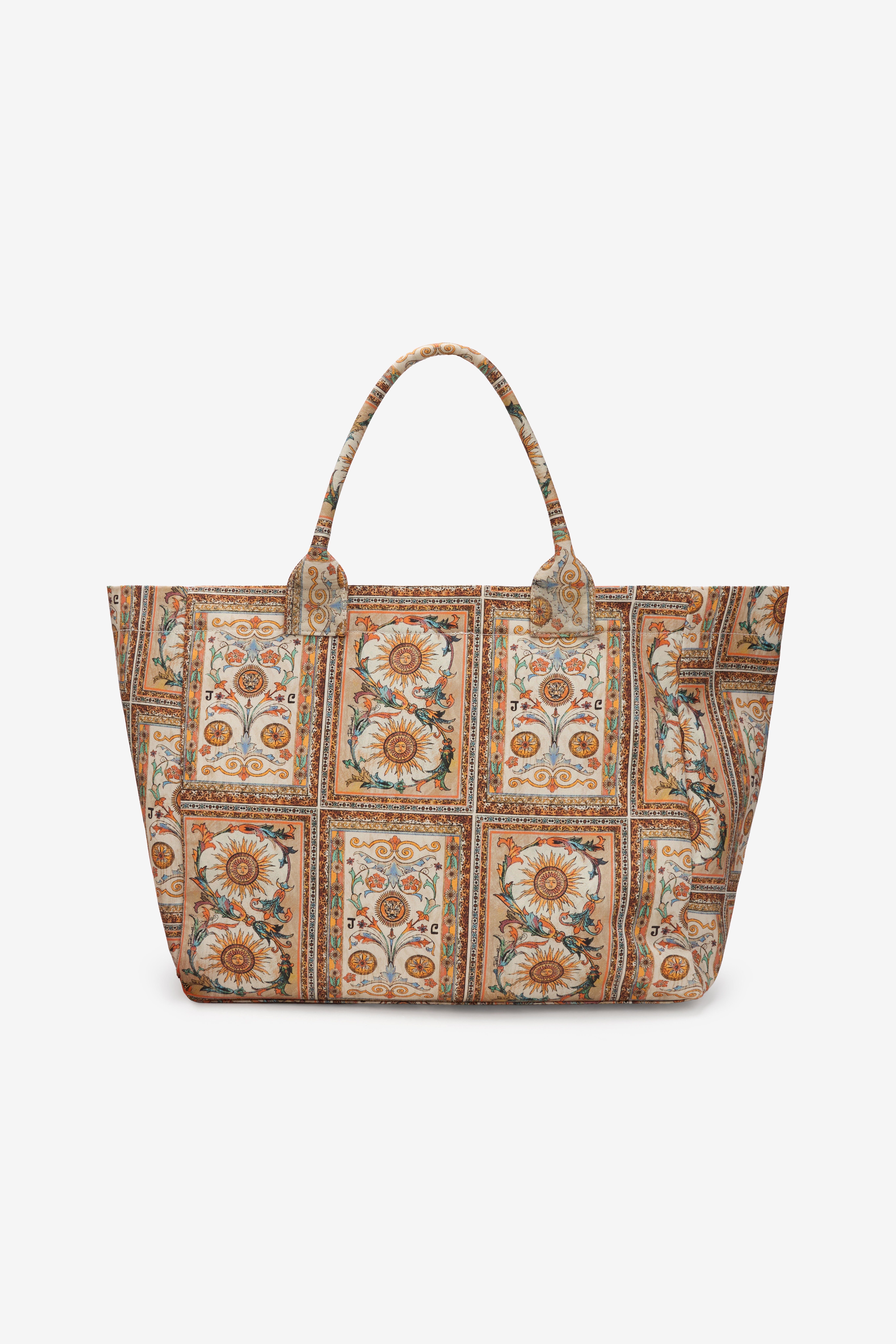 JC Shopping Bag With Persian Tarot Print 744 BEIGE + 217 AZZU WFB118-WF448