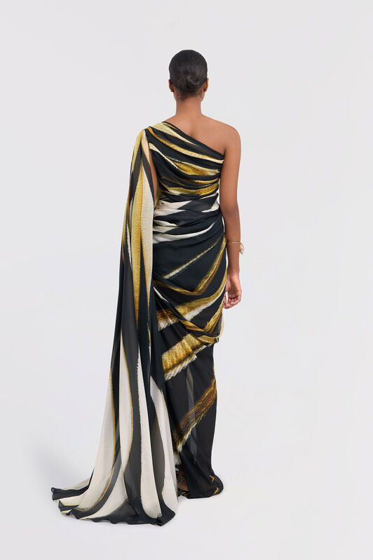 RC Robe Maxi En Soie Imprimé Ray Of Gold Or TKT106-CTM33