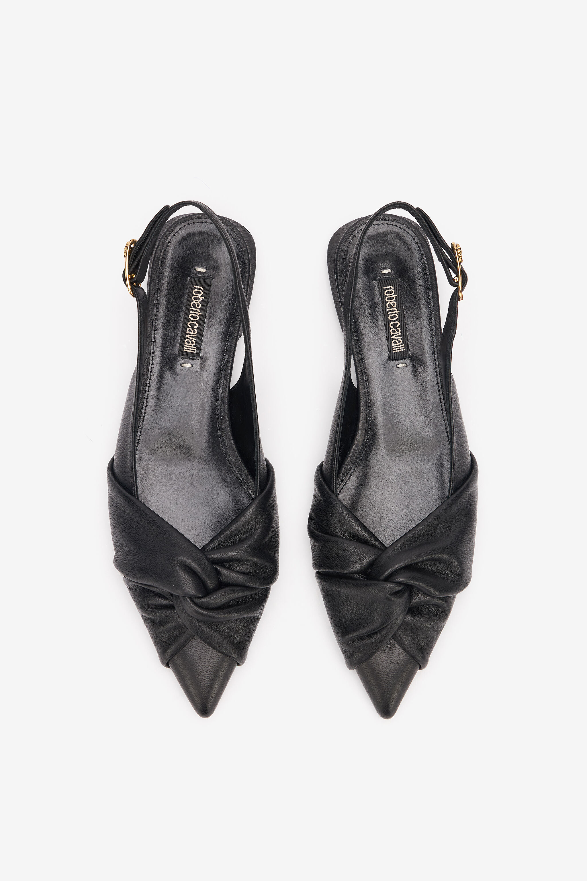 RC Flache Slingbacks Aus Leder Le Pettegole Schwarz TKS100-PN003