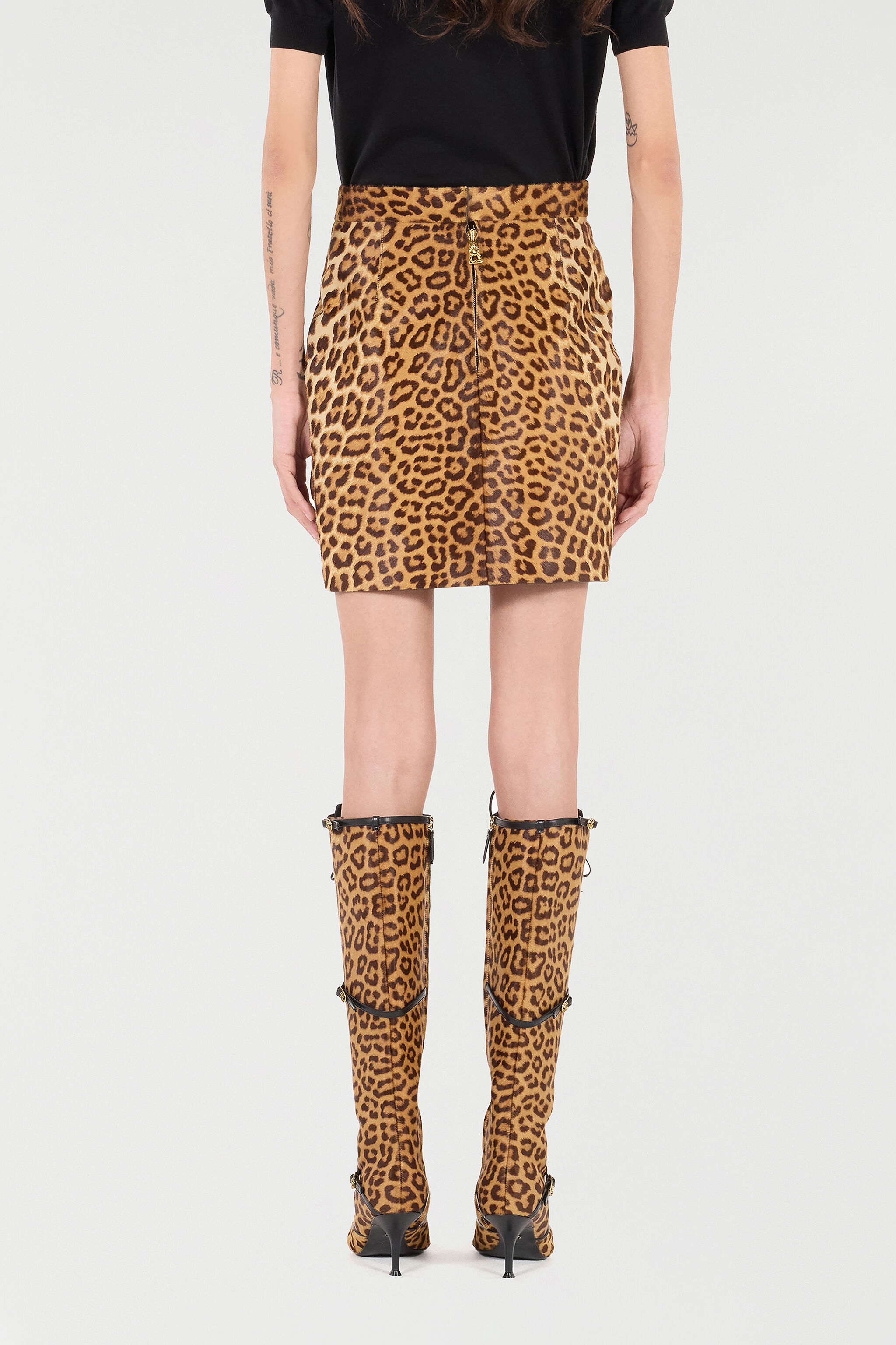 RC Minigonna In Pelle Con Stampa Leopard Skin Marrone VKP300-ZV012