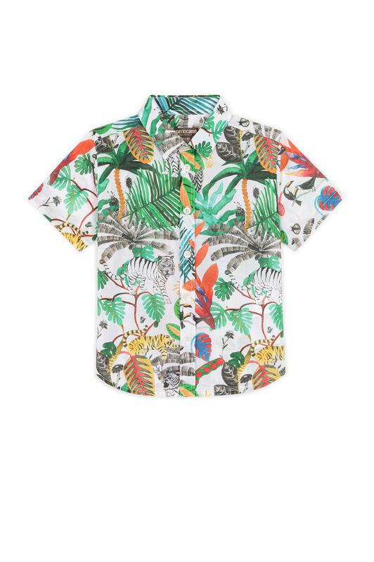 JU Tropical-Print Cotton Shirt BIANCO/VERDE GJT797-CIH69