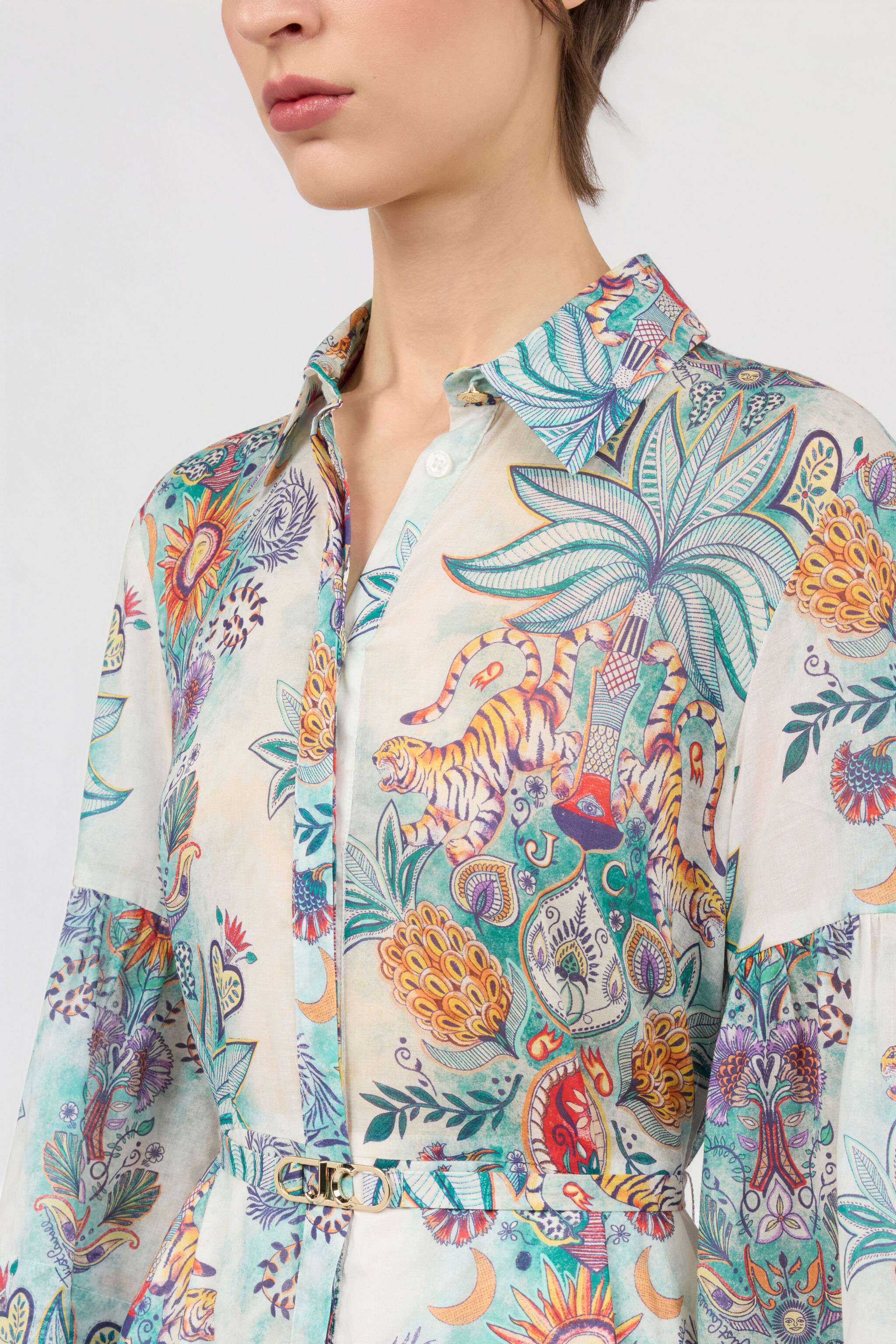 JC Abito Stampa Tropical Garden TURCHESE CHIRO WFT326-WF724