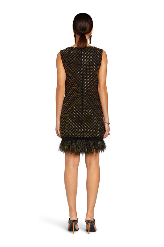 RC Minikleid mit Geometric Grid Stickerei Schwarz/Gold MQR136-WB002
