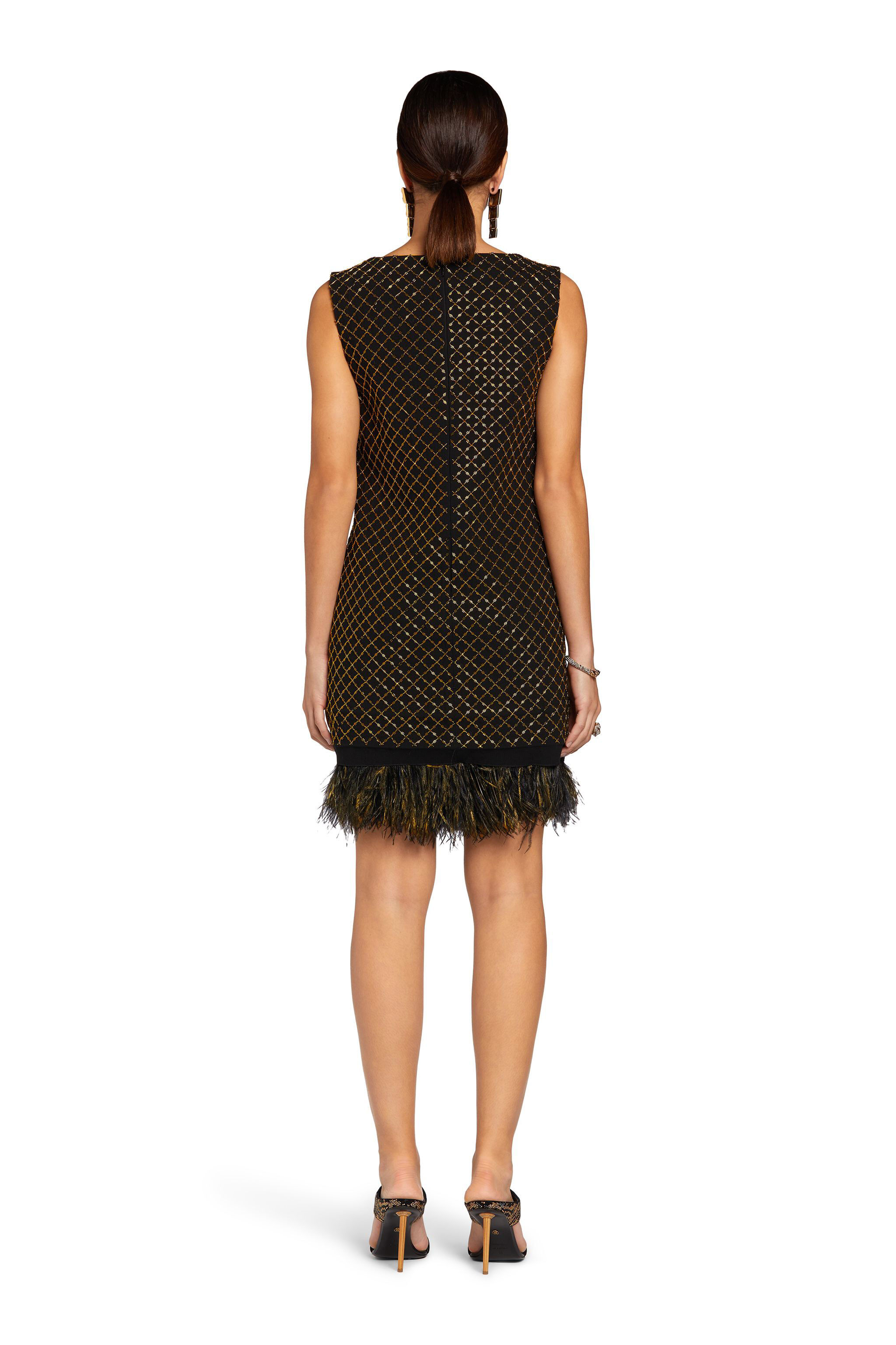 RC Minikleid mit Geometric Grid Stickerei Schwarz/Gold MQR136-WB002