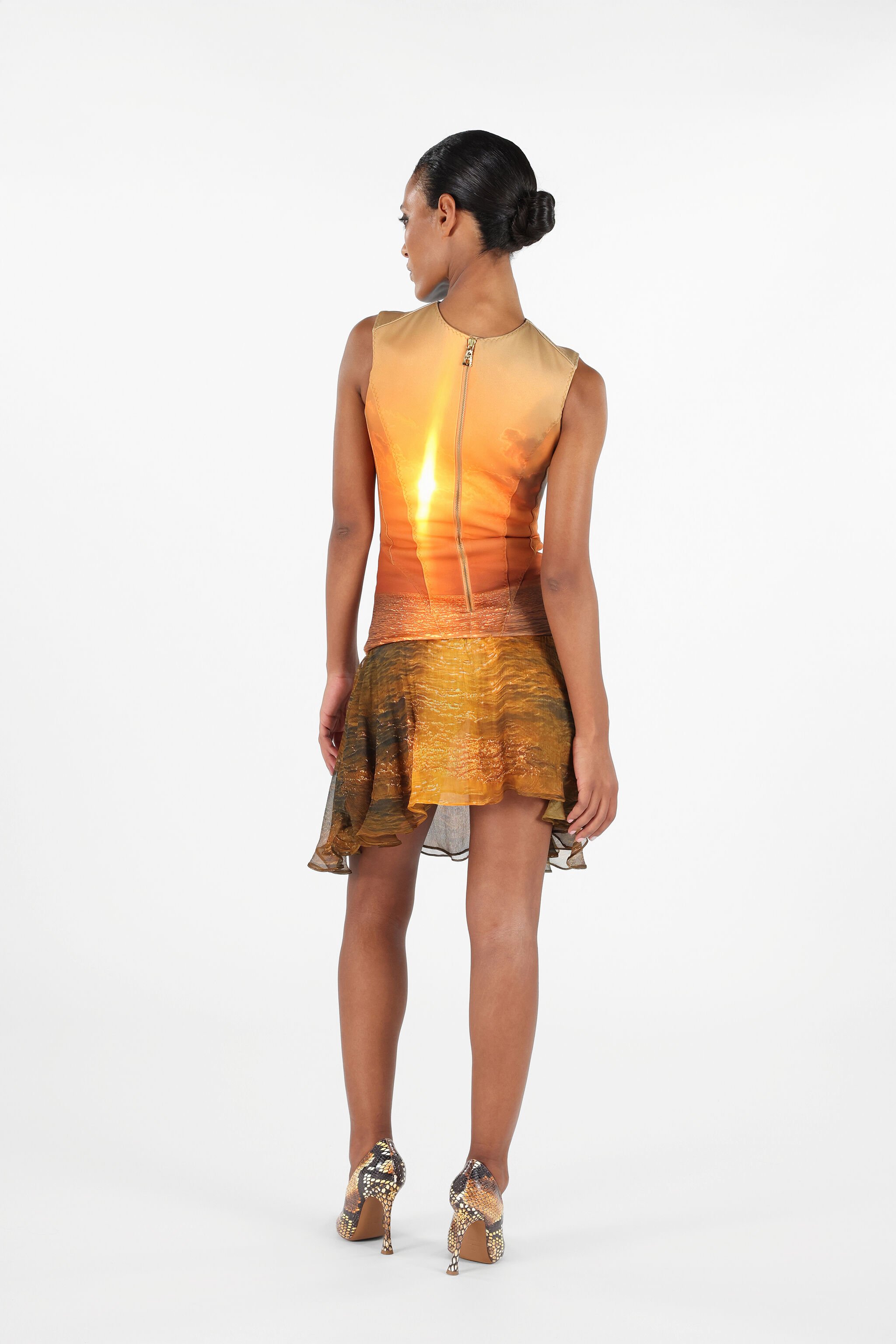 RC Sunset Print Short Dress Orange UWT113-JMN97