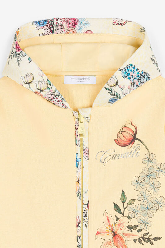 JU Sweat à capuche zippé à imprimé floral Jaune QJT914-CF050
