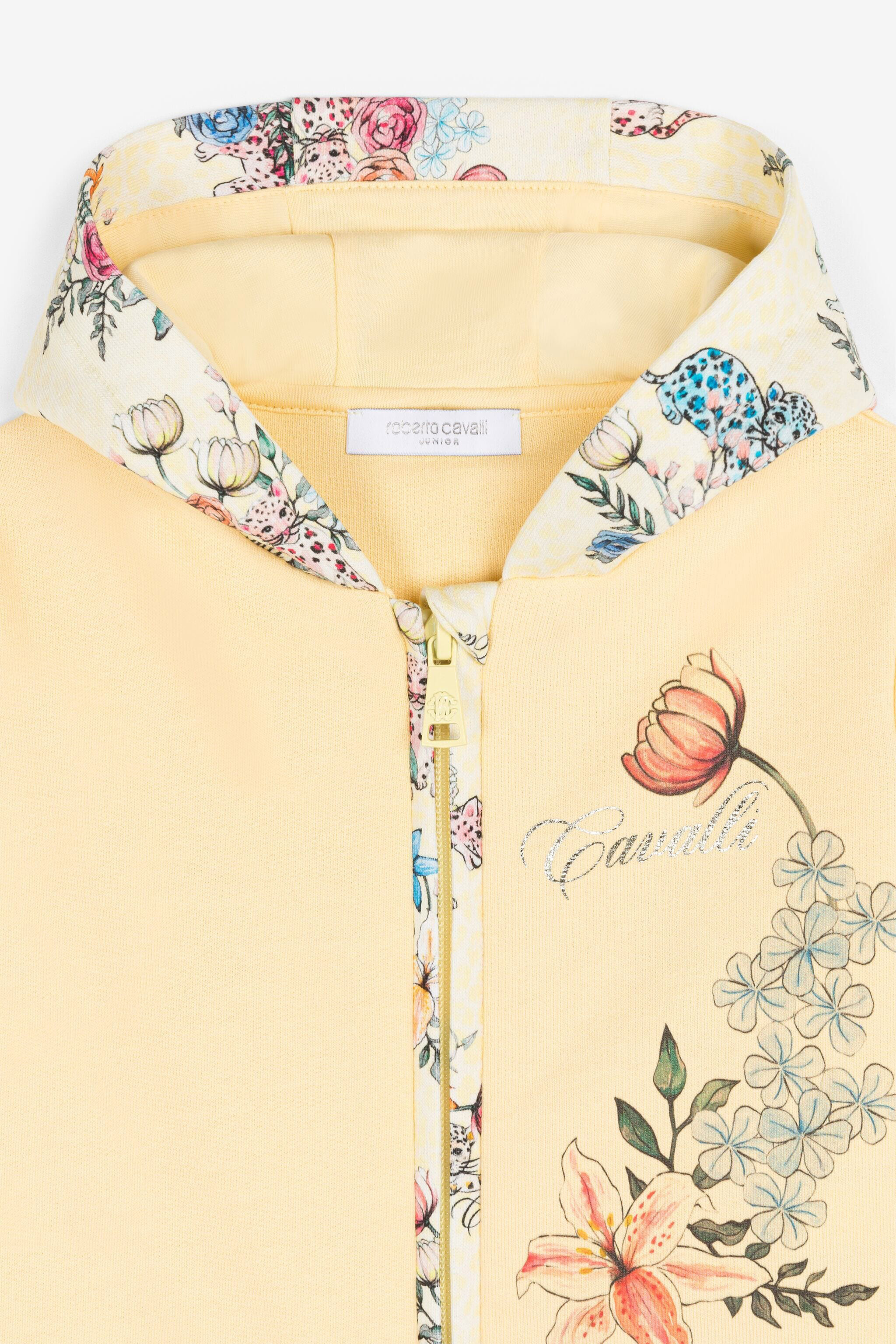 JU Sweat à capuche zippé à imprimé floral Jaune QJT914-CF050