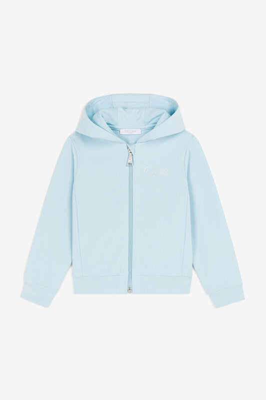 JU Logo-embroidered zipped hoodie Light blue OJT975-ISA2J