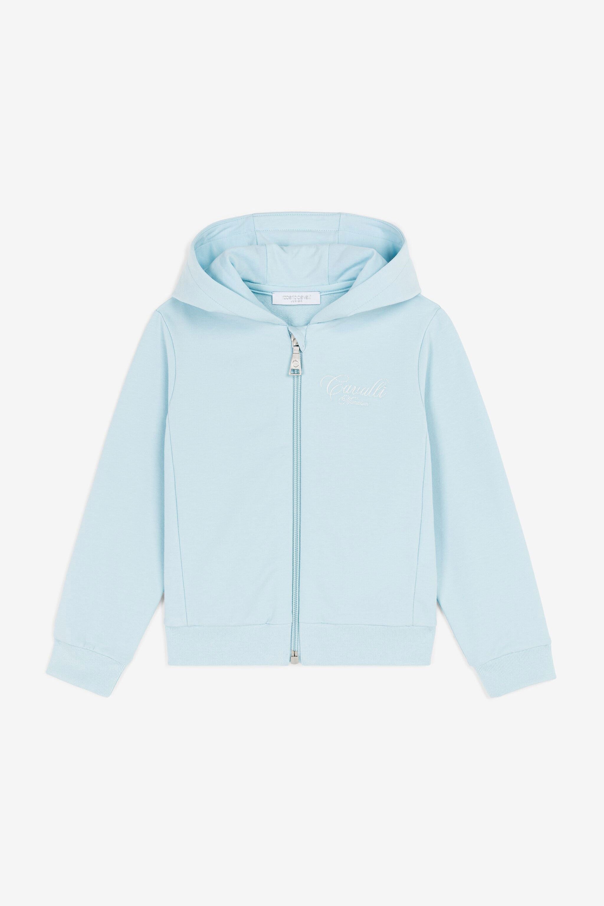JU Logo-embroidered zipped hoodie Light blue OJT975-ISA2J