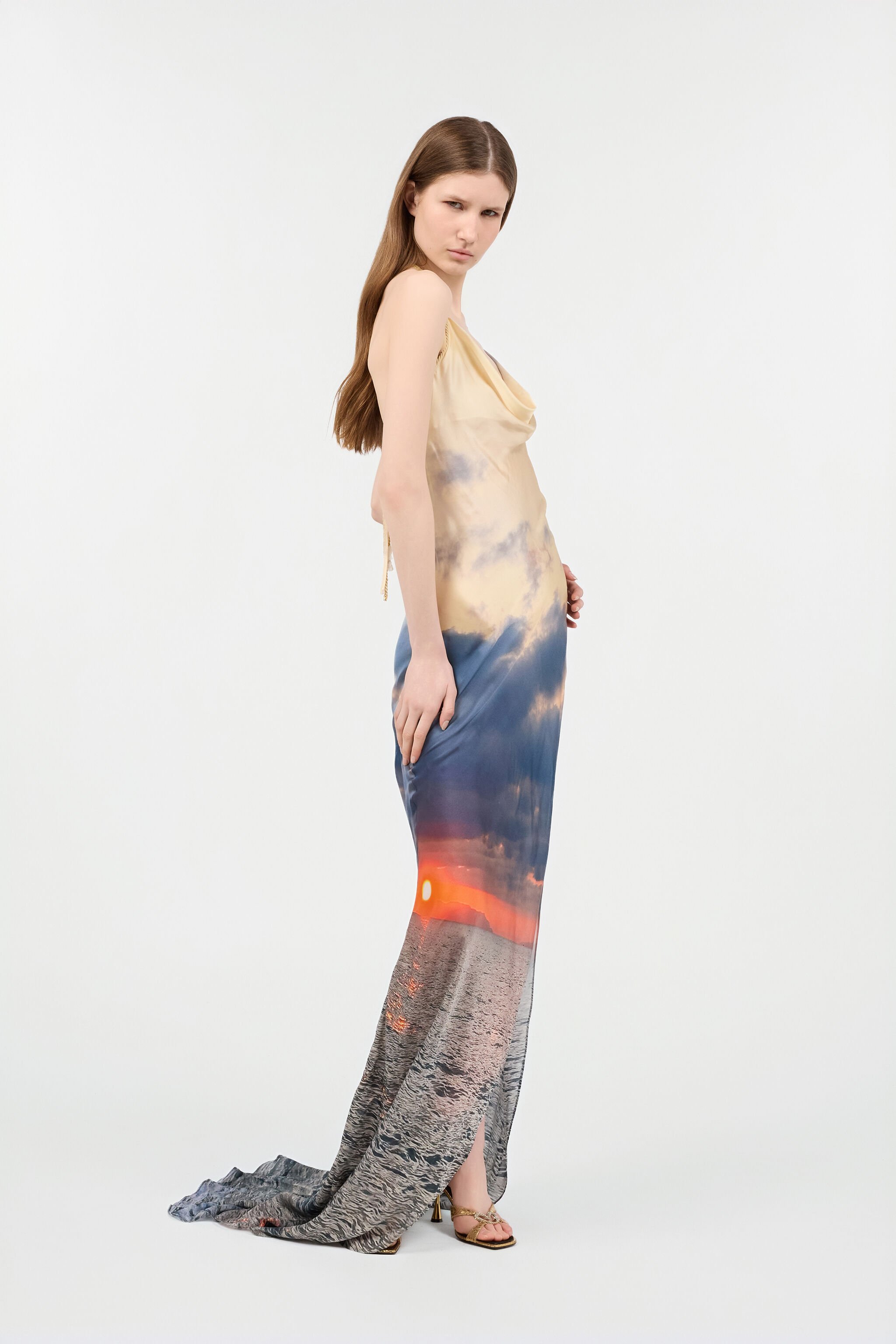 RC Long Dress With Sunrise Print Blue/Orange UWT125-CTN96