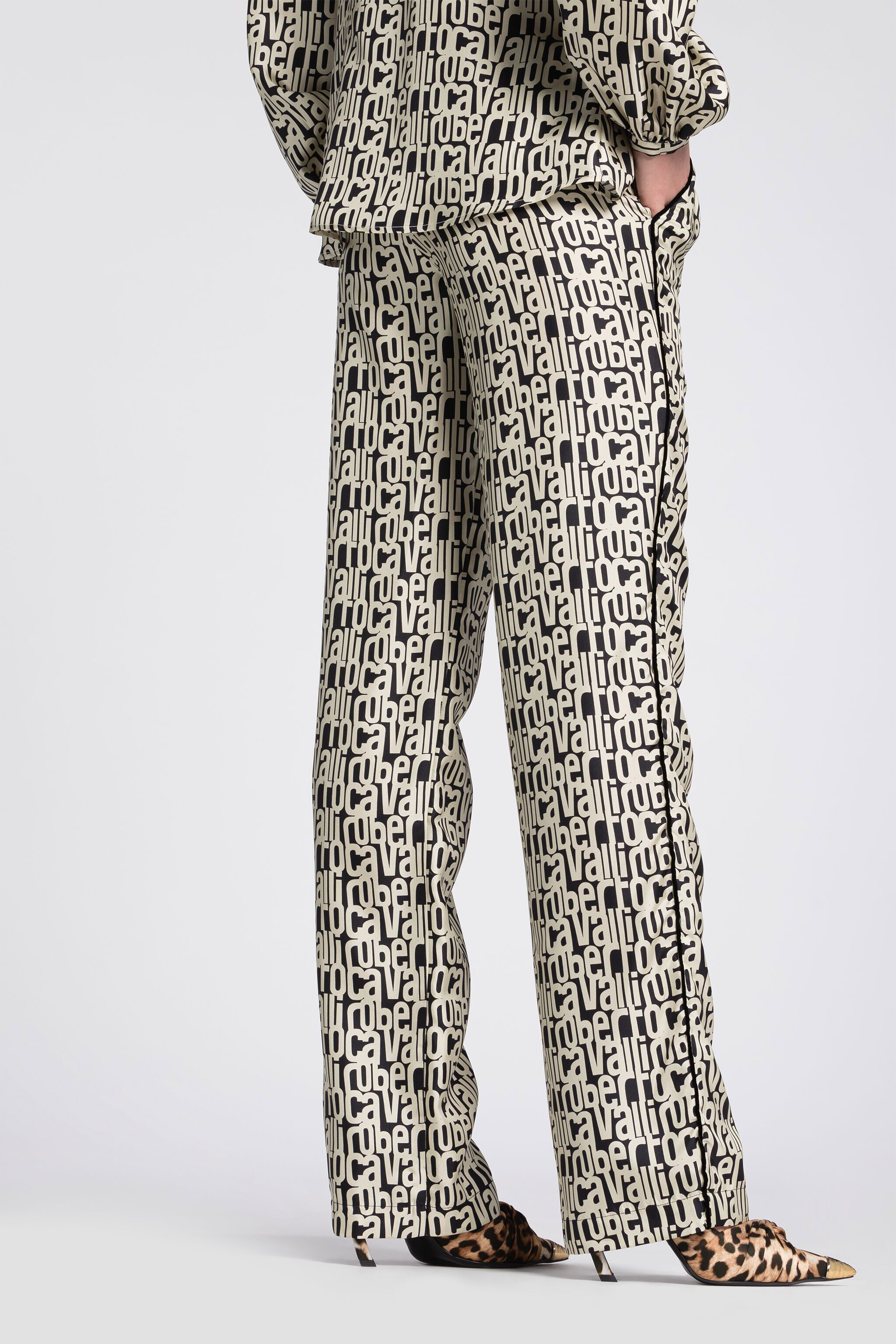 RC Logo-Print Silk Trousers Black/White RKT210-4QH82