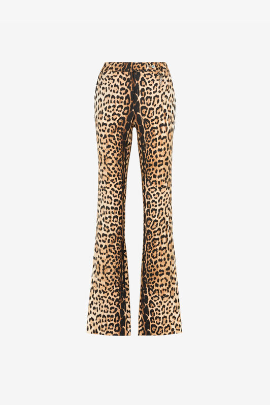 RC Leopard-Print Flared Trousers Light Brown RKT203-ORH26