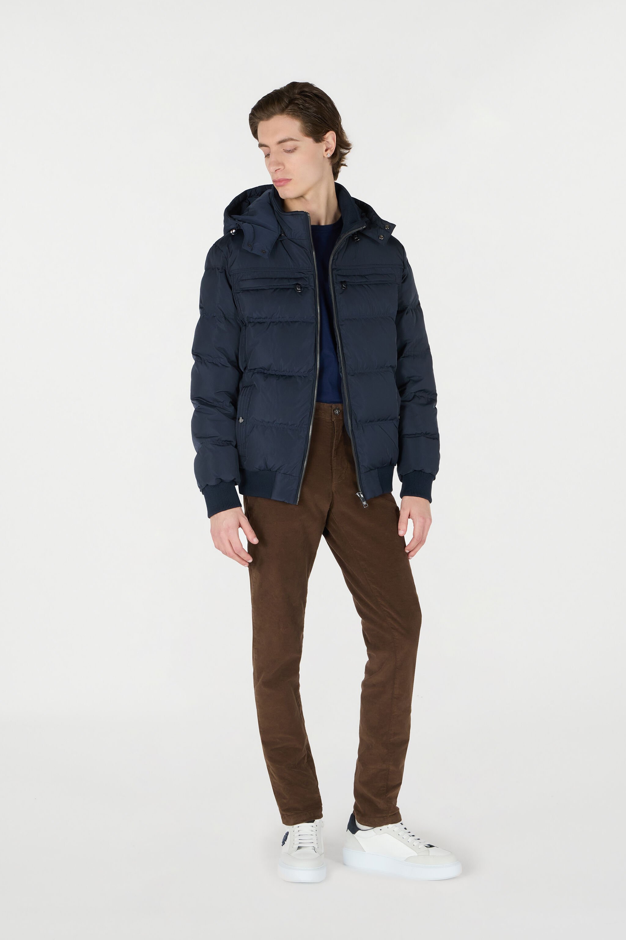 RC Gesteppte Daunenjacke Mit Kapuze Dunkelblau OOT40B-SBO01