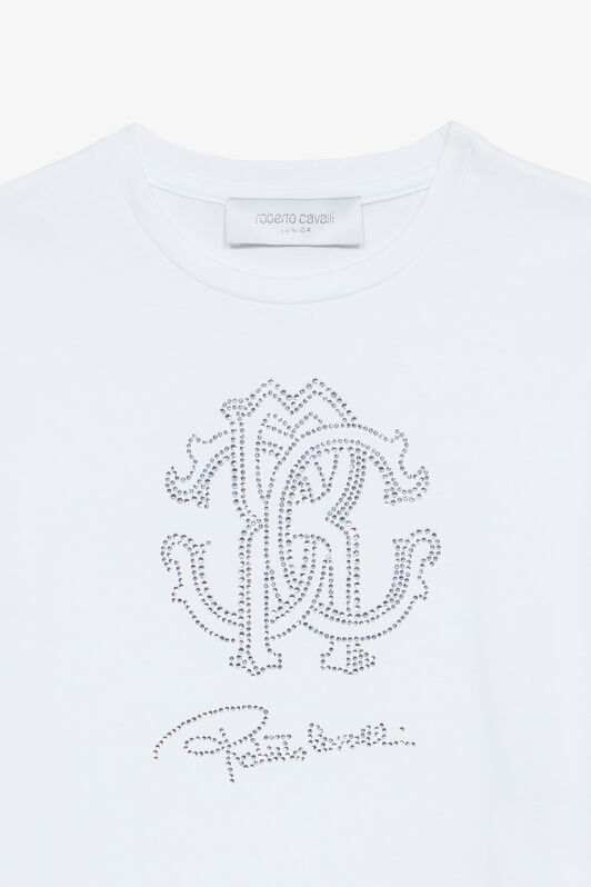 JU T-Shirt With RC Monogram And Rhinestone Logo White UJT62E-JD001