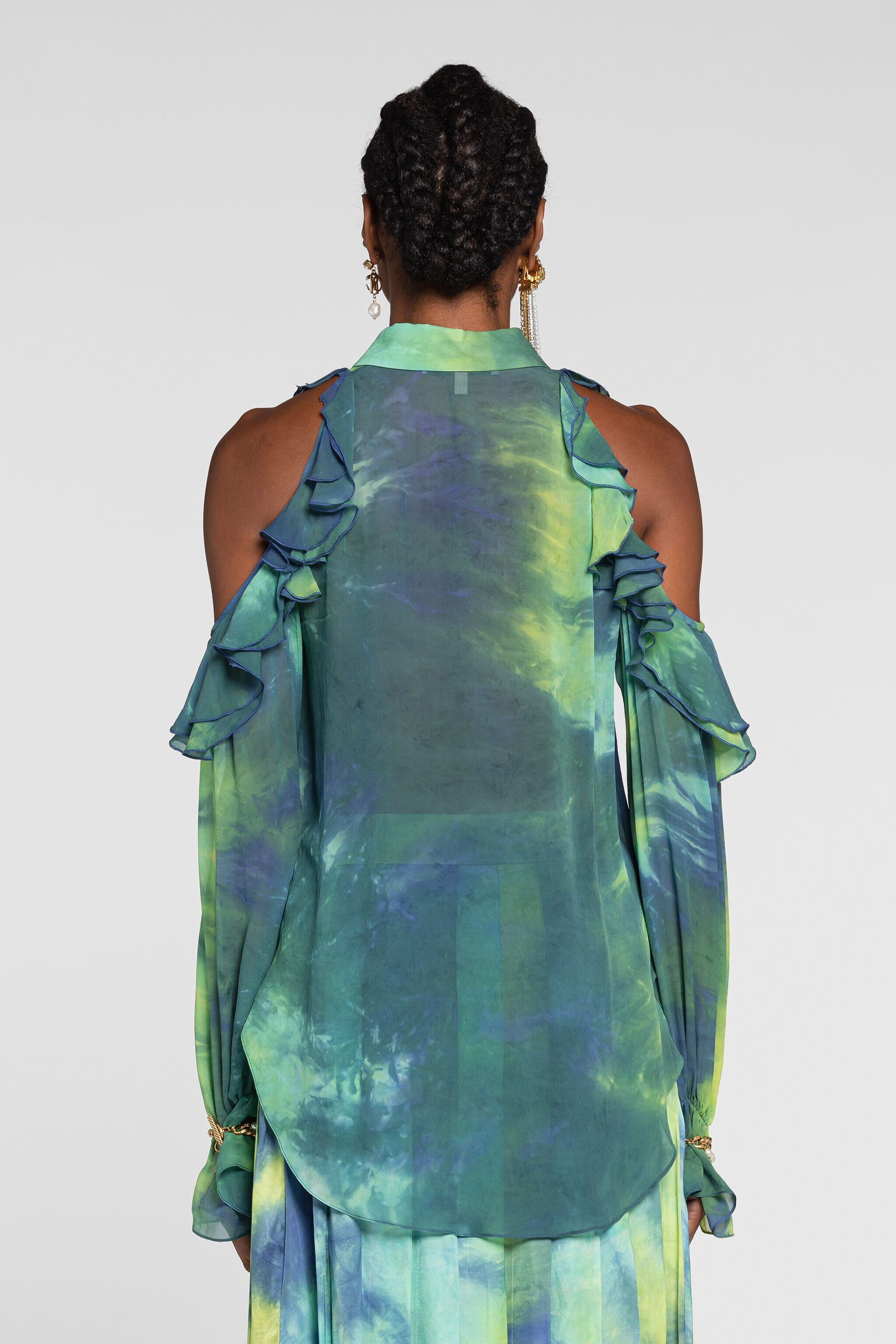 RC Camicia tie-dye con cut-out Verde chiaro/Azzurro QKT702-GG039