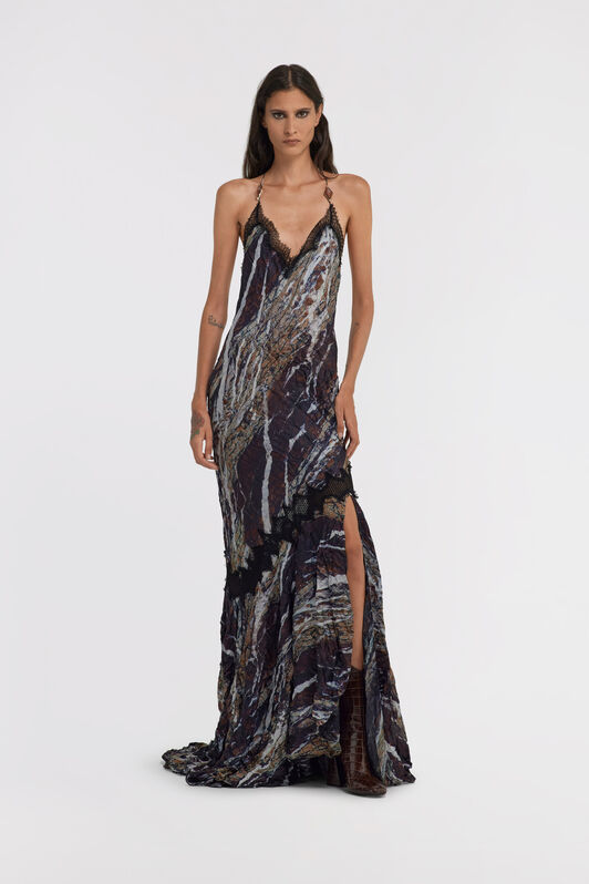 RC Marble print long Dress Lila TWT107-7NN22