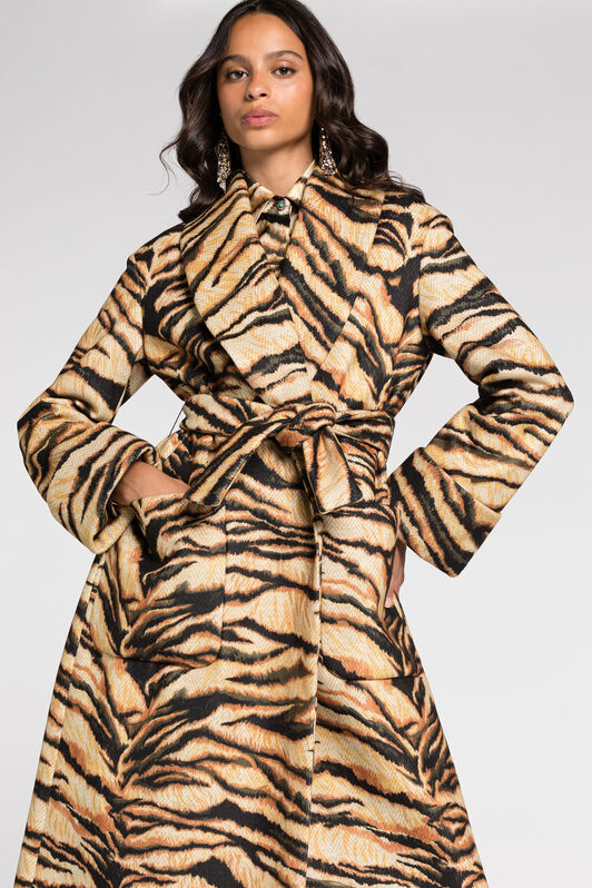RC Freedom-print belted coat Light Brown RKT507-7QH36