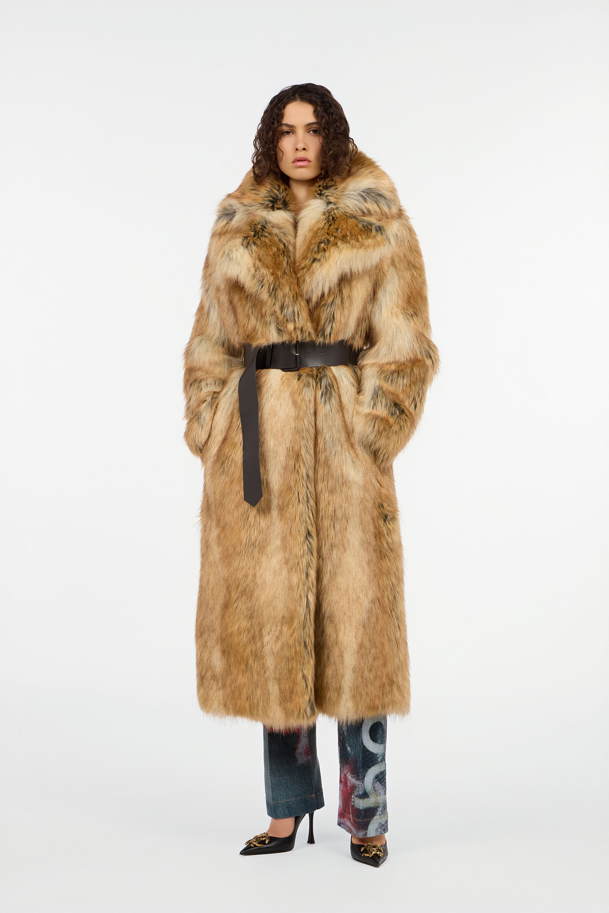 Brown faux fur coat in MARRONE for Women | Roberto Cavalli®
