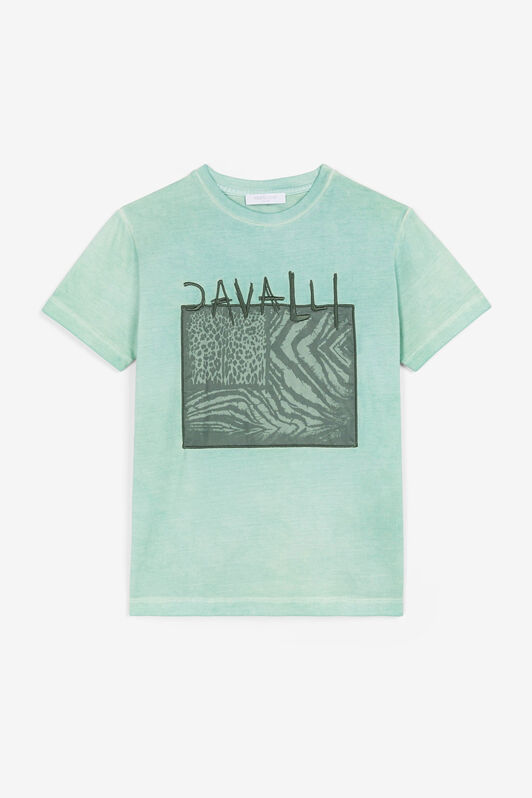 JU T-shirt con applicazione Animalier Patchwork Verde chiaro OJT620-ISA2J