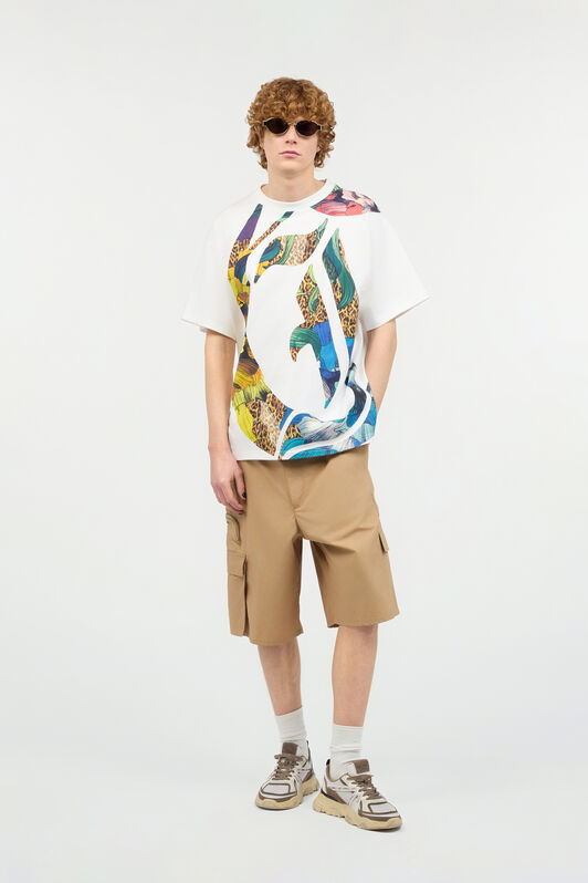 JC T-Shirt With JC Monogram, Jaguar Skin And Floral Print White UFT028-UF048