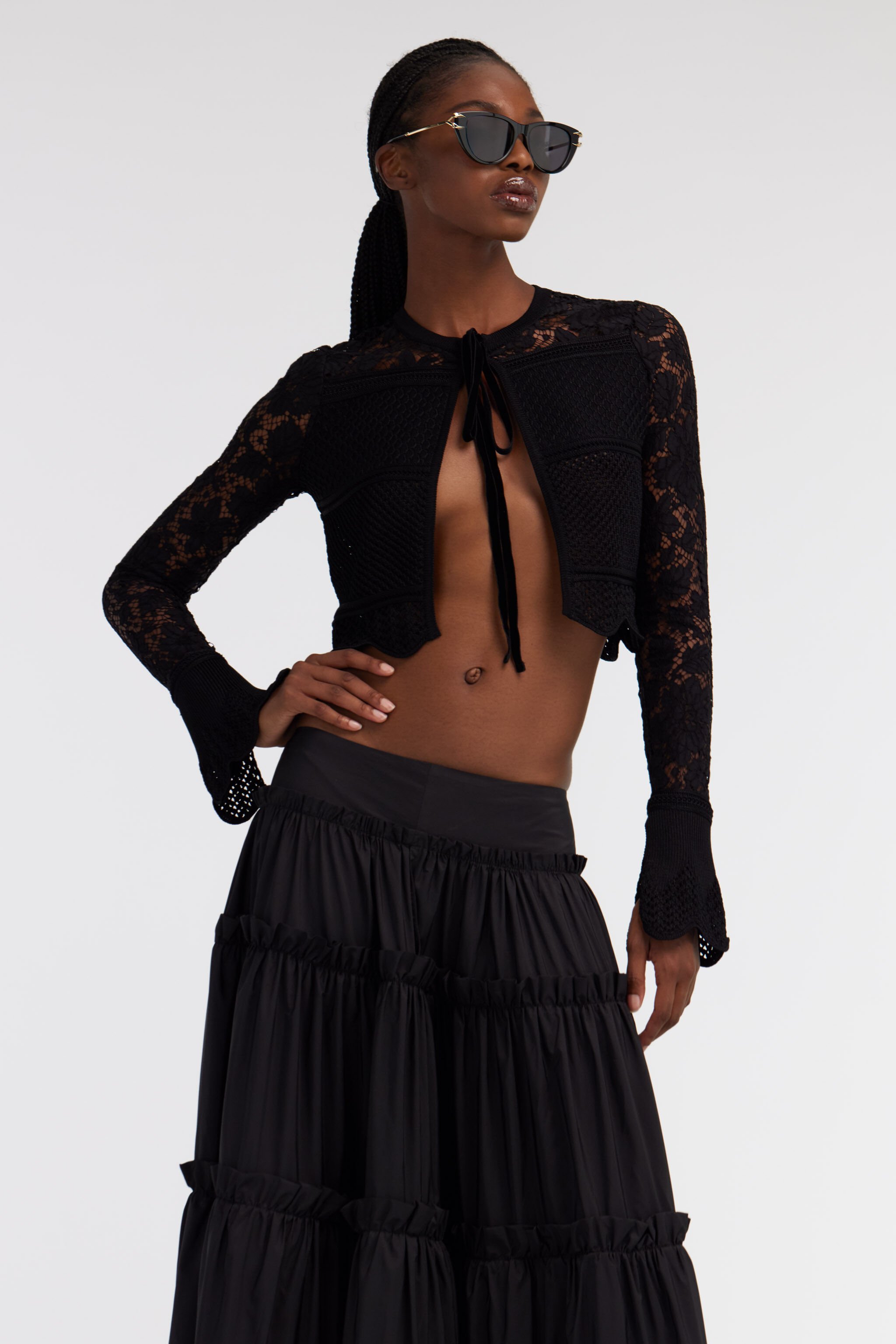 RC Black Lace Cardigan Tie Front Black SKM609-MG011