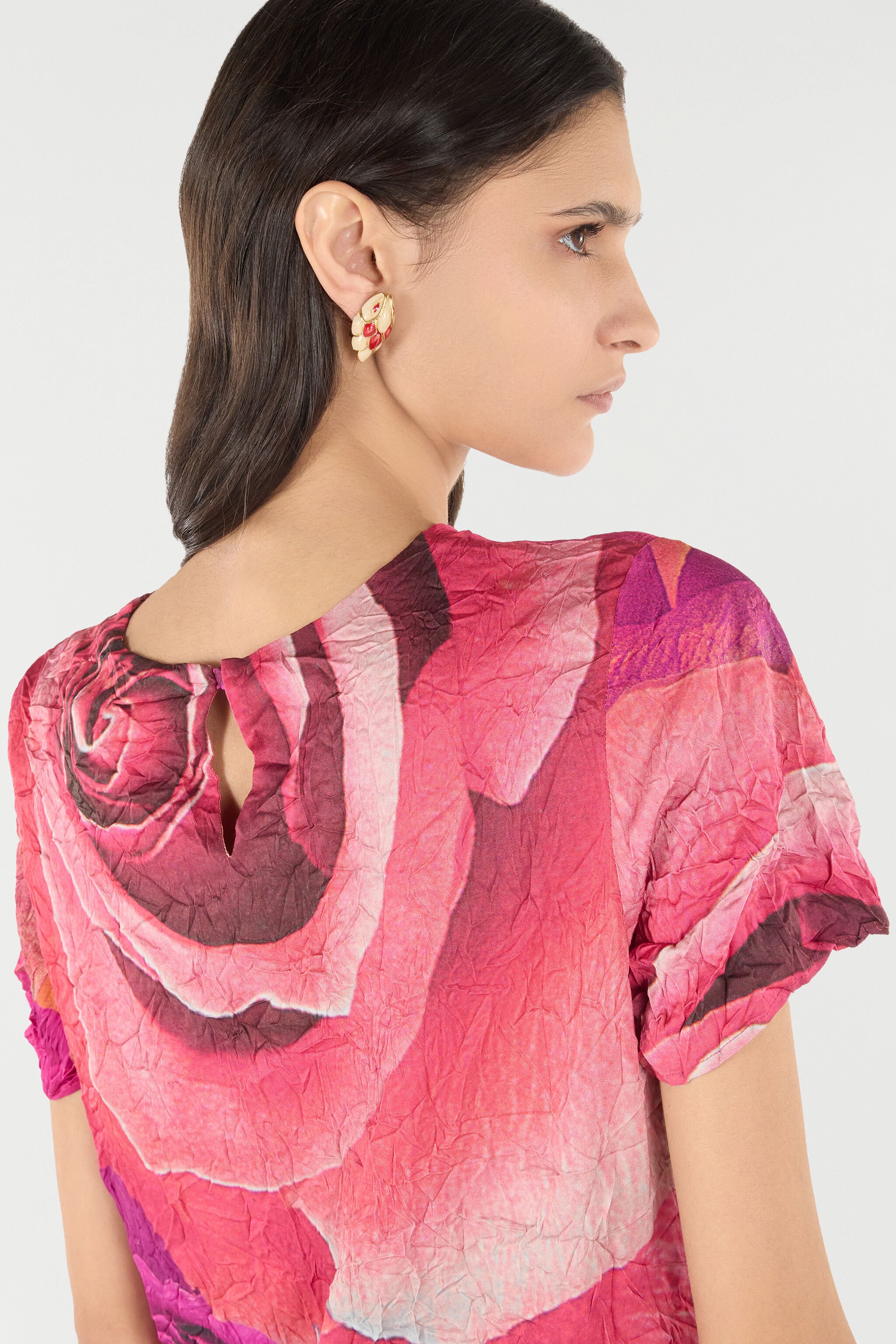 RC Robe Effet Ondulé À Imprimé Roses Fuchsia UKT155-FQN48