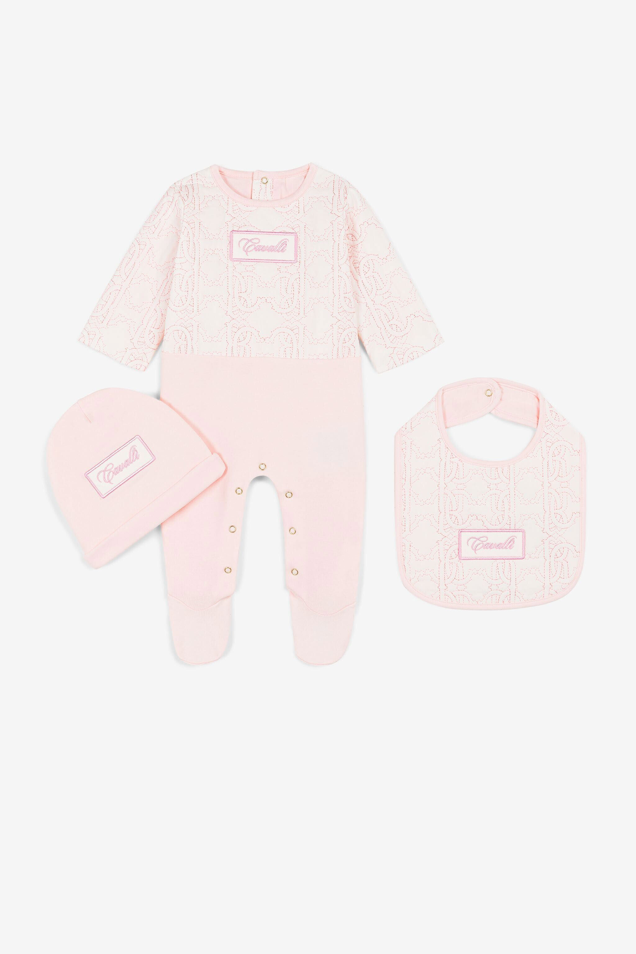 JU RC Monogram-Embroidered Babygrow Set Pink PJT807-JME21