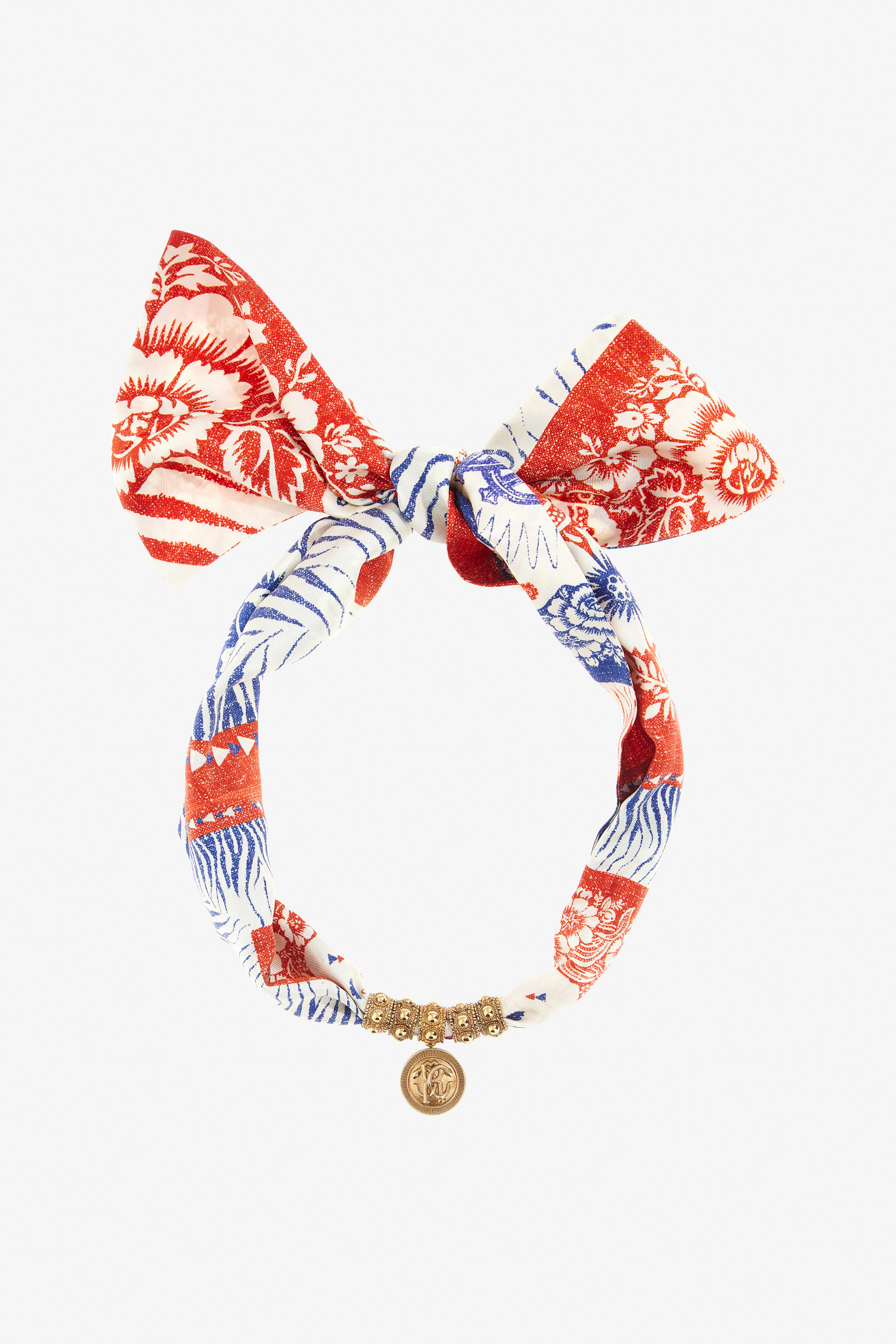 RC Necklace in metal and printed silk ORO/ST.FOULARD BLU TKG002-AM019