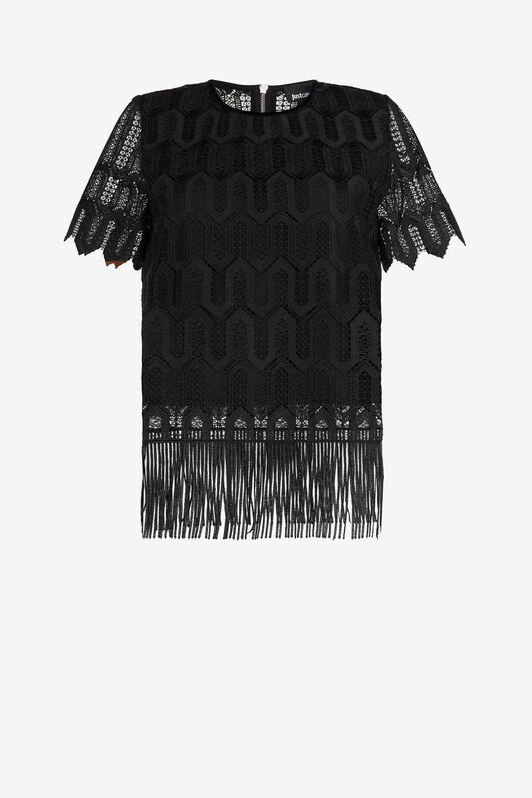 JC Just Cavalli Crochet-Lace Tassel Top Black HQLSEQ-ISEVY