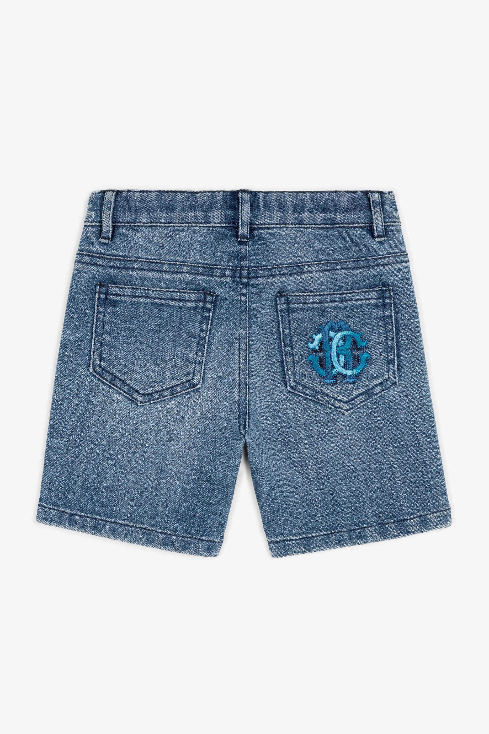JU Shorts in denim con Monogram RC Blu scuro RJJ200-DS015