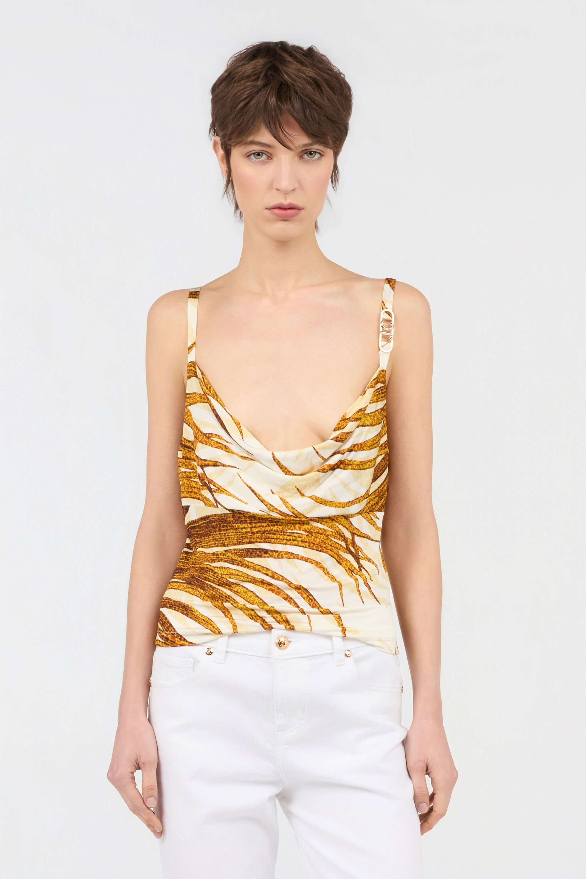 JC Golden Palm Print Top DAFFODIL WFT271-WF669