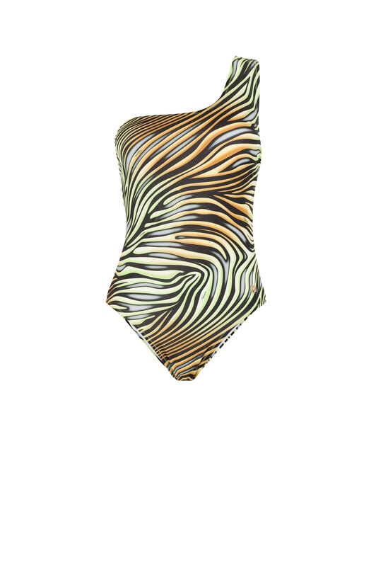RC Zebra-Print One-Shoulder Swimsuit RC Zebra-Print One-Shoulder Swimsuit Light green/Black KSW00H-HVI20