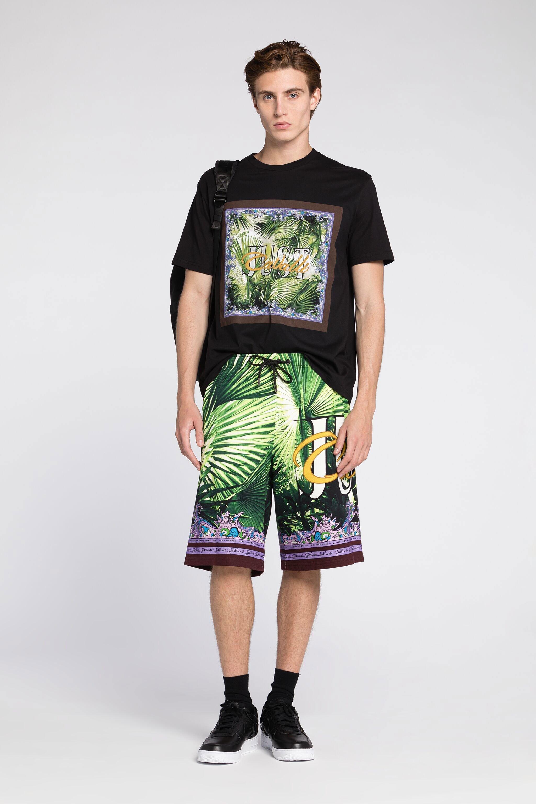 JC T-shirt en coton à imprimé palmiers et logo Just Cavalli NOIR Q61265-Q0168