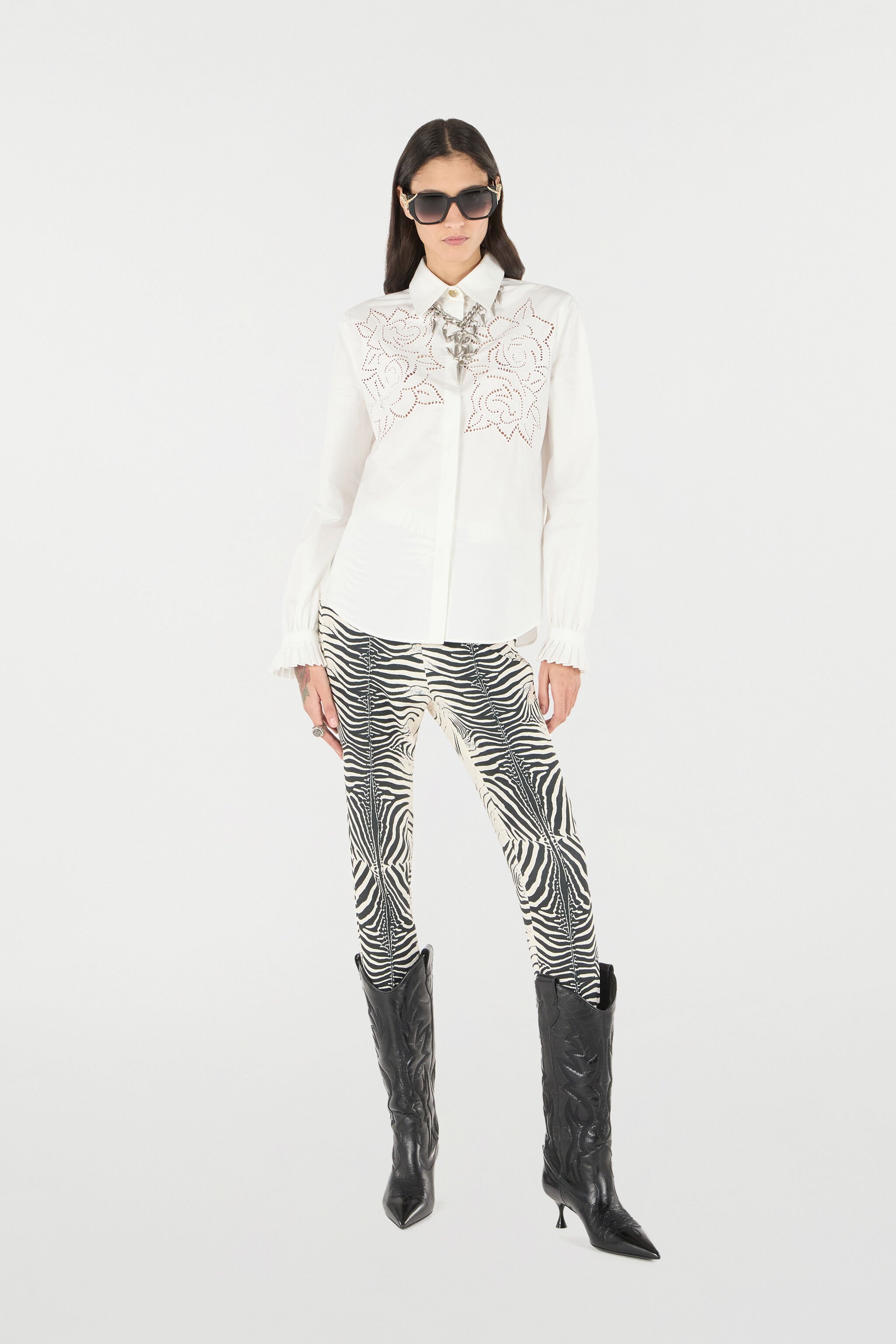 RC Camicia Con Motivo Rose Traforate Bianco UKR708-CH033