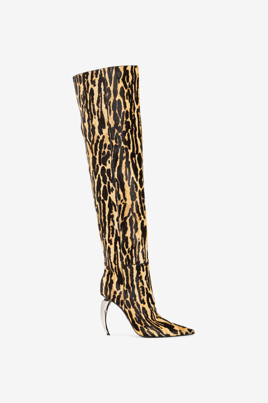 RC Ocelot-Print Calf Hair Thigh-High Boots Light Brown PWS002-ZV007